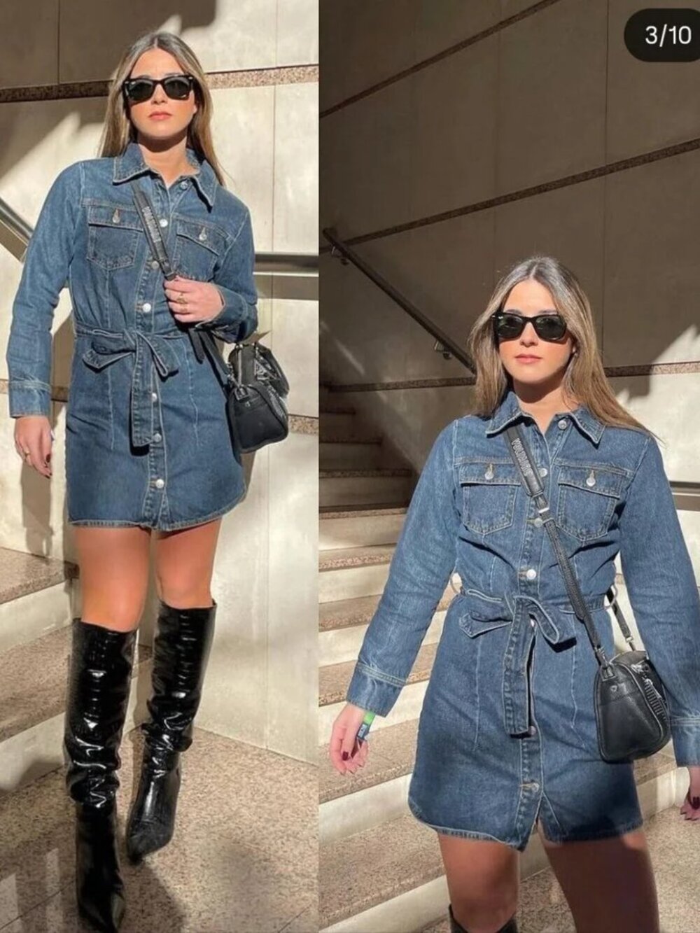 ZARA Dark Blue Denim Button-Front Jacket Dress with Tie - Sz Large - Picture 3 of 10